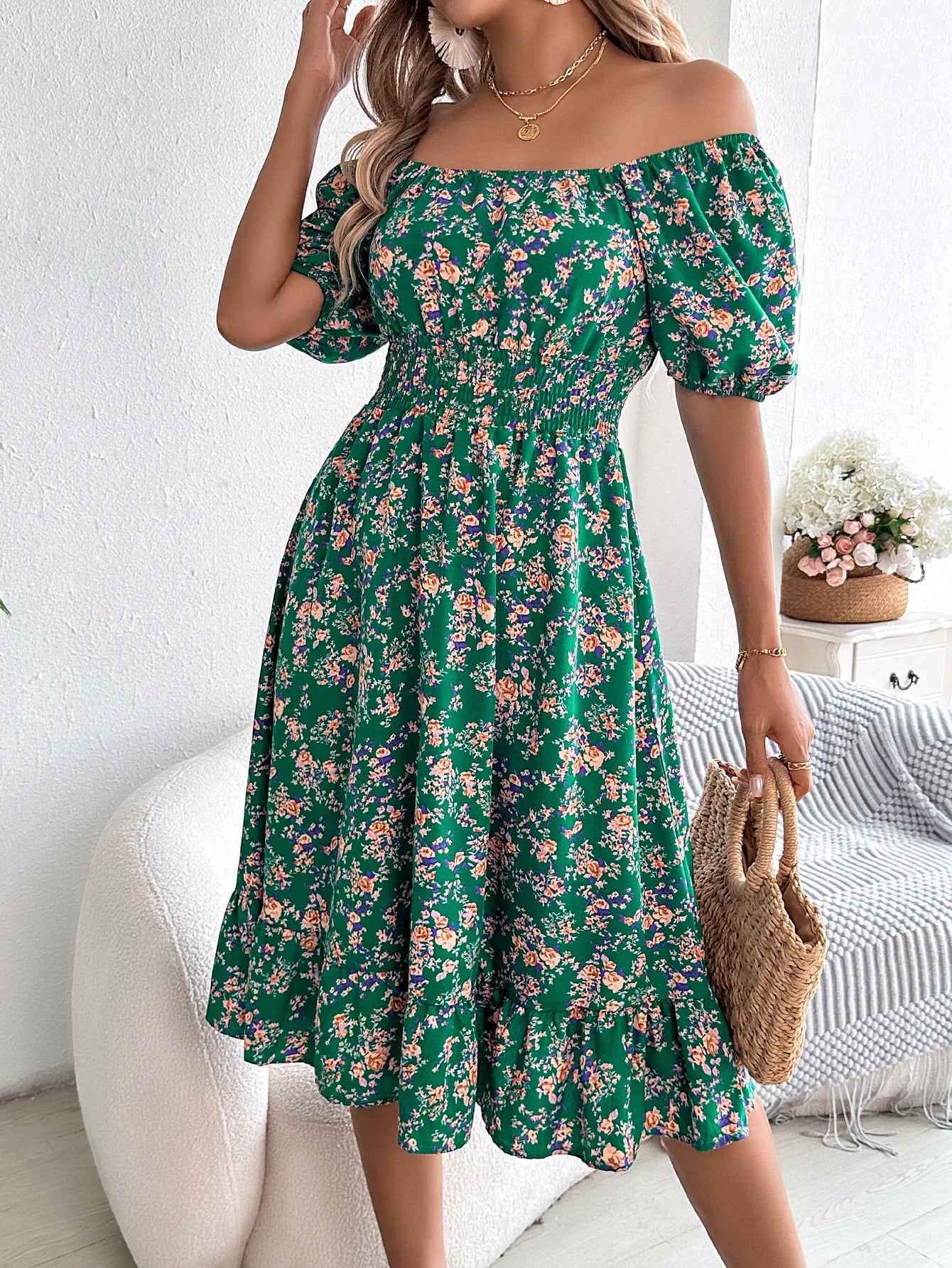 Women's Floral 3D Print Square Neck Dress